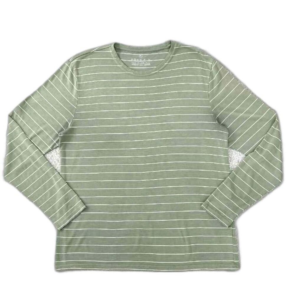 Free Fly Mens XL Bamboo Shoreline Striped Long Sleeve Tee Shirt Sage Green